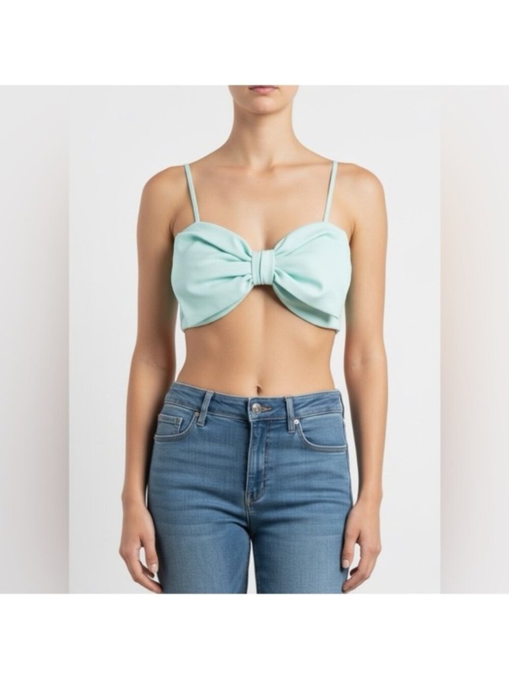 O. Vianca Mint Bow Front Crop Top – Adjustable Straps